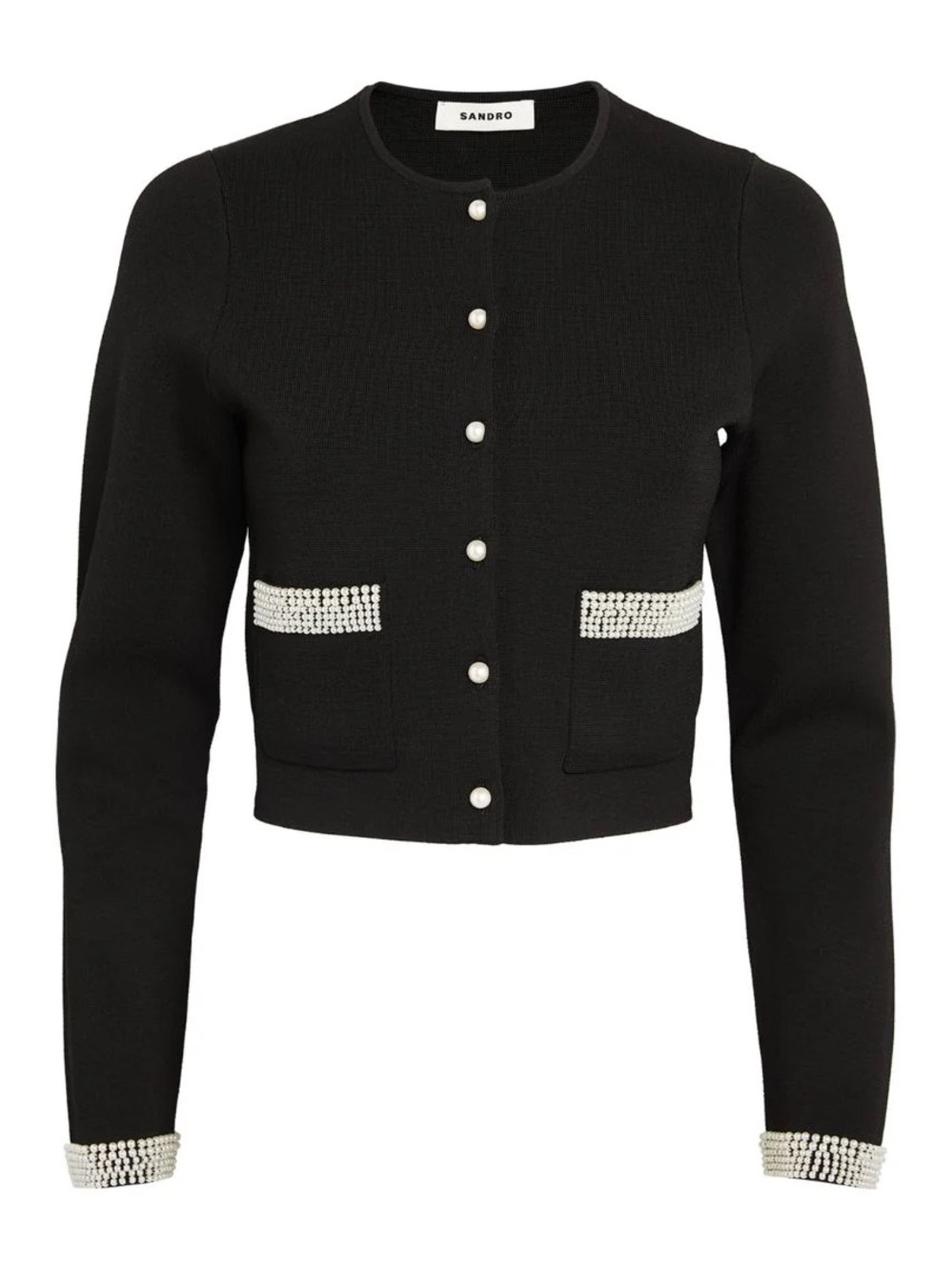 Sandro Black Cropped Jacket with Pearl Trim - Picture 7 of 7